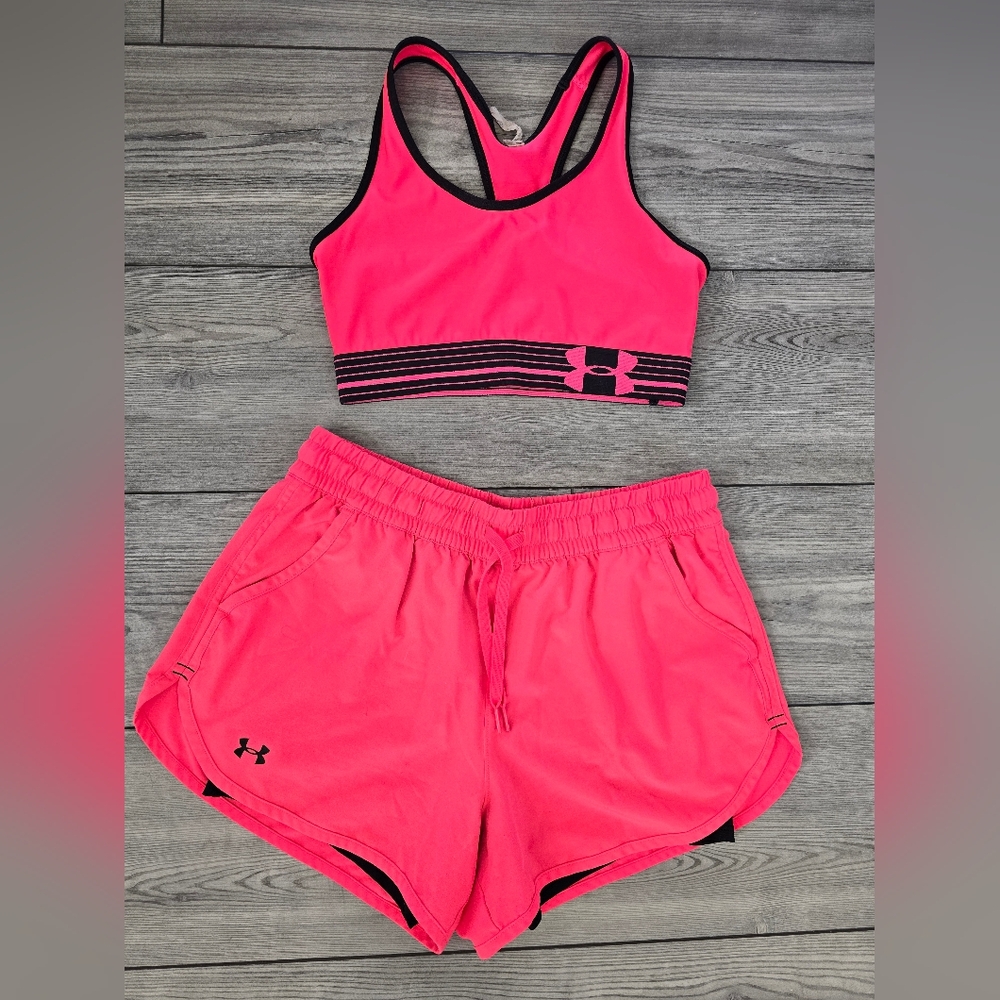 Under Armour Pink Sports Bra and Shorts Set Size Small
